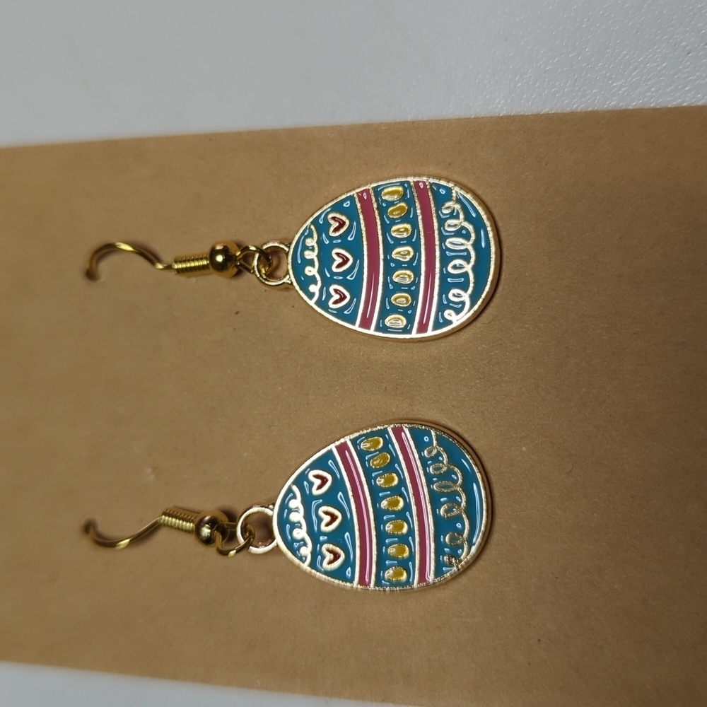 Aquamarine Striped Easter Egg Earrings